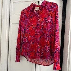 NWT SÉZANE Chemise Ann Imprimé Flower Fuchsia Button Down Shirt Size US 6